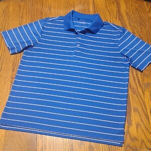 Adidas Blue Polo / Golf Shirt with White Stripes - Men's Medium